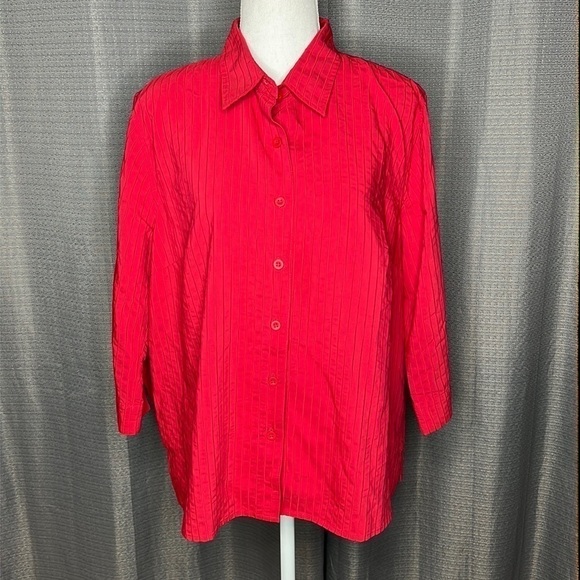 C. J. BANKS RED BUTTON FRONT BLOUSE SIZE 1X - Picture 1 of 7